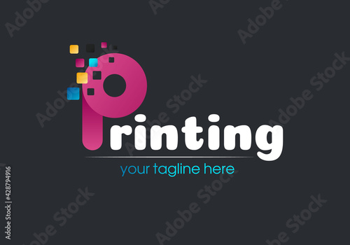 Digital print logo design template. Typography modern sign. Polygraphy and print factory. Express press and photocopy studio.
