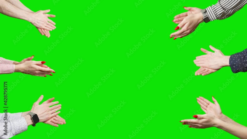 Hands are clapping at green screen background. A hands are applauding at chroma key background. Concept of victory and award. Copy text space