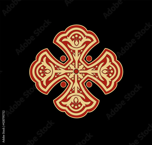 GOLD EMBROIDERY FOR LITURGICAL CLOTHES AND SACRED CEREMONIES. SACRED CATHOLIC SYMBOLS IN ANCIENT STYLE WITH GOLDEN DECORATIONS