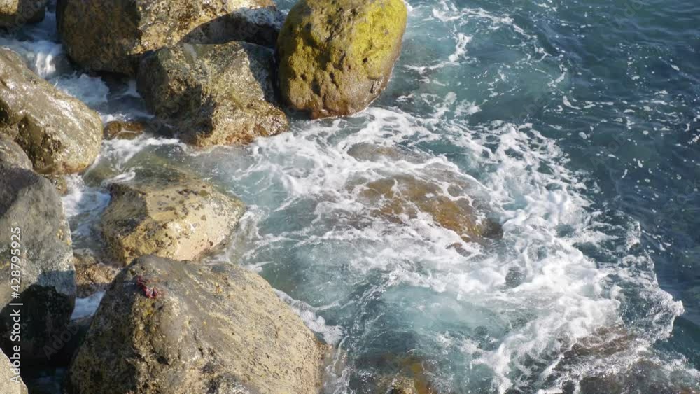 Ocean waves hitting rocks in 4k slow motion 60fps