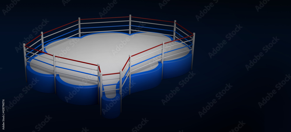 Fototapeta premium Brain shaped boxing ring on dark background with copy space. Brain concept. 3d illustration.