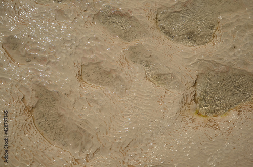 Close up abstract macro texture of travertine in Pamukkale. 