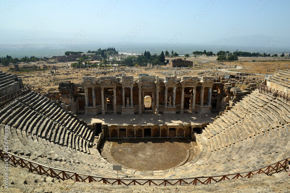 view to Roman amfitheater in Pamukkale, the ancient city of Hierapolis Turkey