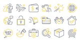 Set of Business icons, such as Cooking water, Parcel, House security symbols. Chemistry lab, Medical insurance, Push cart signs. Archery, Lock, Dollar wallet. Eco energy, Safe time. Vector