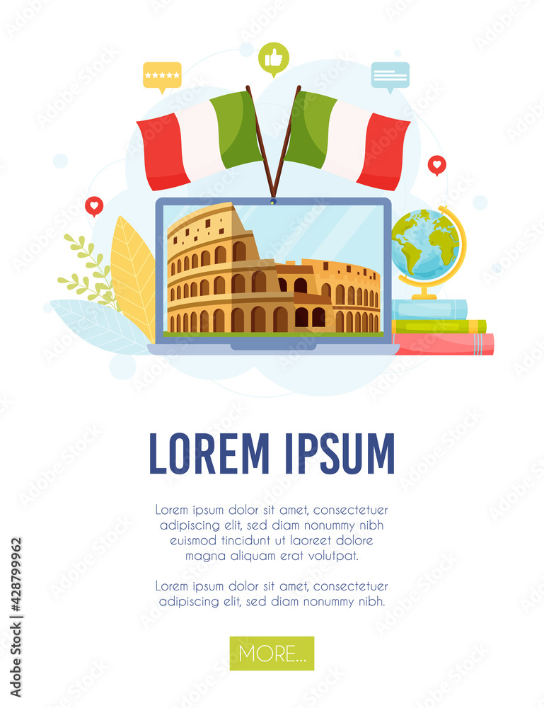 Learn about Italy concept. Vector illustration.