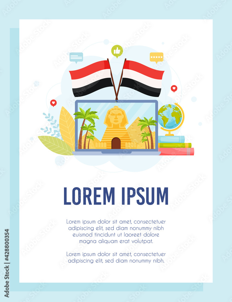Learn about Egypt concept. Flyer template. Vector illustration.