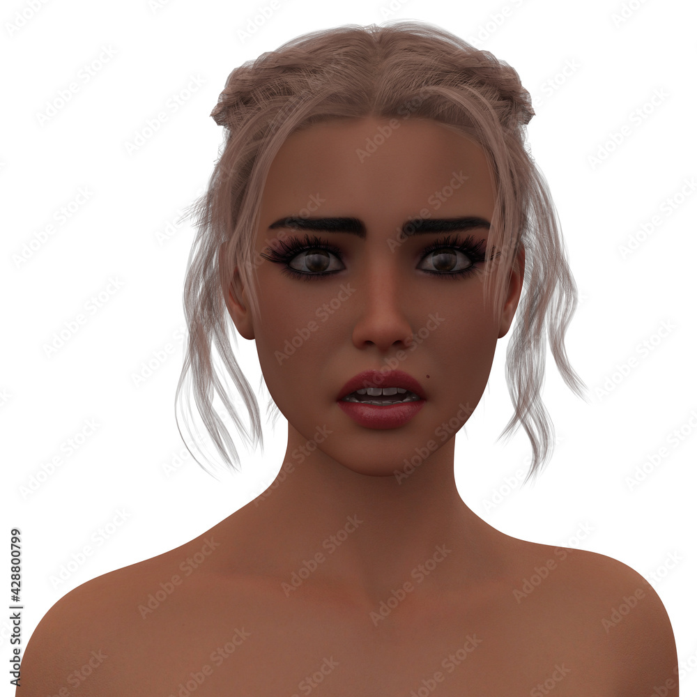 An expression of the creeps on the facial expression of a beautiful young blonde fashion model. Woman Isolated against white background. Photorealistic 3D rendering. Model Code CY Human Emotion Series An expression of the creeps on the facial expression of a beautiful young blonde fashion model. Woman Isolated against white background. Photorealistic 3D rendering. Model Code CY Human Emotion Series