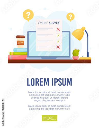 Online survey questionnaire on laptop concept. Vector Illustration.