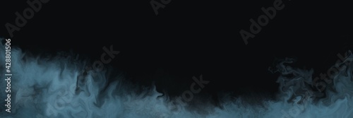 Fog. Panoramic view of the abstract fog or smoke move on black background. White cloudiness, mist or smog background.