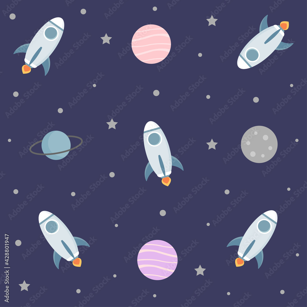 Seamless pattern with rocket and planets. Vector illustration. Seamless pattern with rocket and planets. Vector illustration.