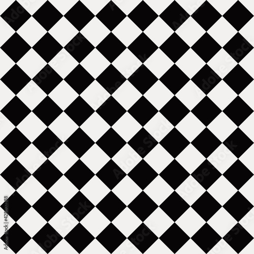 Checkered rhombuses. Black and white diamonds 8x8. Vector chess ornament in monochrome colors.