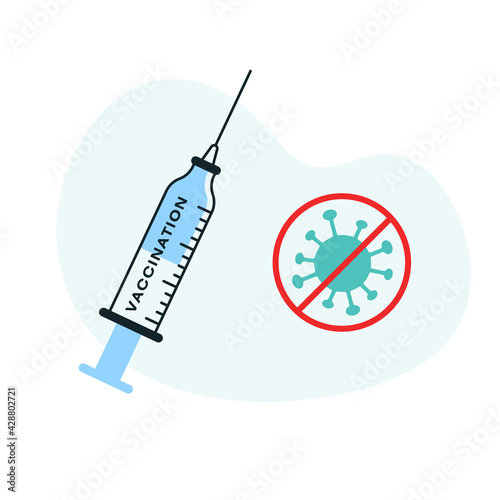Time to vaccinate. Vector illustration with syringe with vaccine and virus.