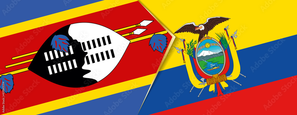 Swaziland and Ecuador flags, two vector flags.