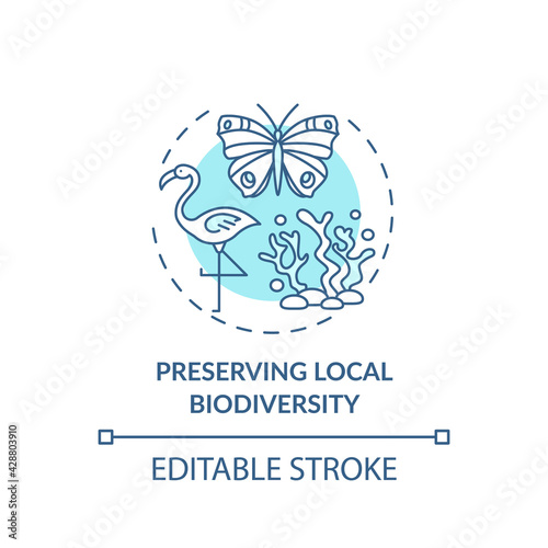 Preserving local biodiversity concept icon. Green hotel features. Plan to regulate human behavior idea thin line illustration. Vector isolated outline RGB color drawing. Editable stroke