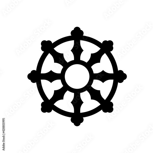 Buddhist dharma wheel black icon. Clipart image isolated on white background