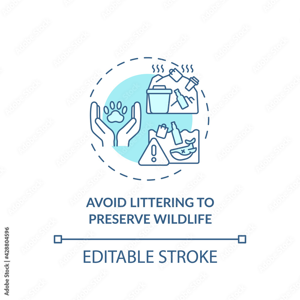 Avoid littering to preserve wildlife concept icon. Sustainable tour tips. Damage natural ecosystems idea thin line illustration. Vector isolated outline RGB color drawing. Editable stroke