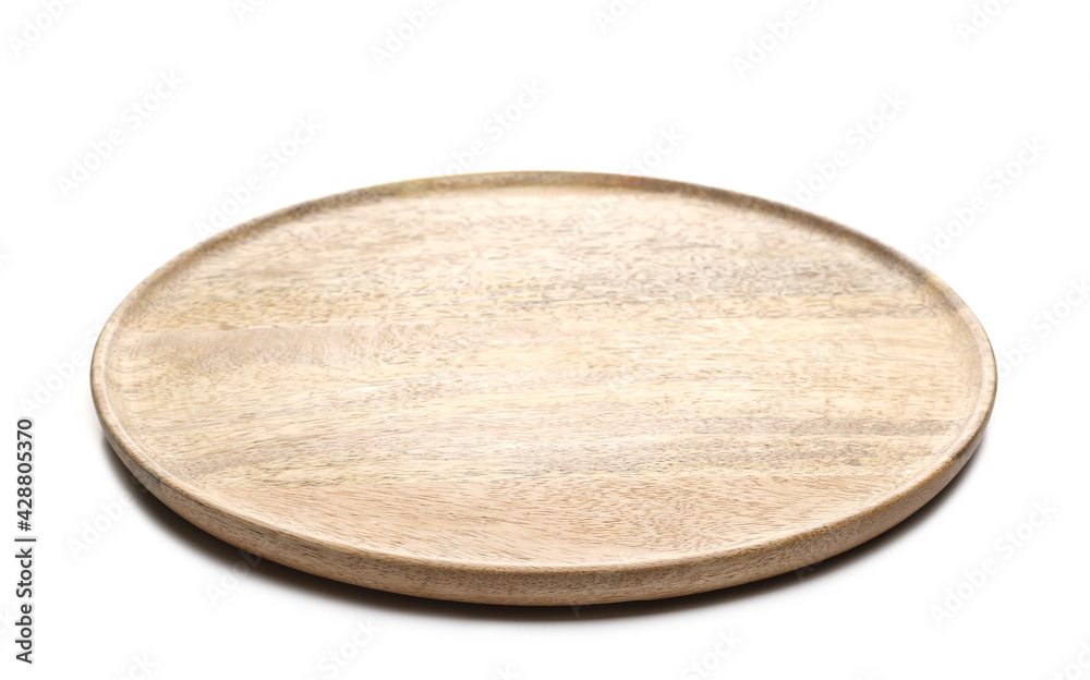 Empty traditional wooden plate isolated on white background Empty traditional wooden plate isolated on white background