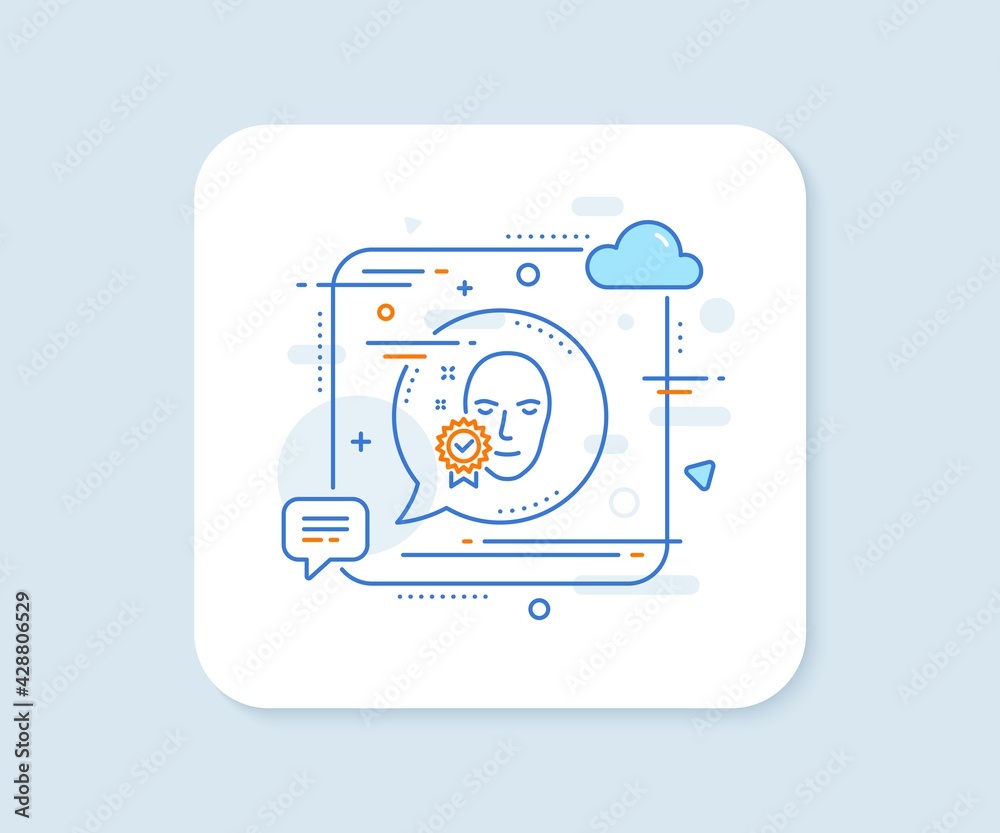 Face verified line icon. Abstract square vector button. Access granted sign. Facial identification success symbol. Face verified line icon. Speech bubble concept. Vector Face verified line icon. Abstract square vector button. Access granted sign. Facial identification success symbol. Face verified line icon. Speech bubble concept. Vector