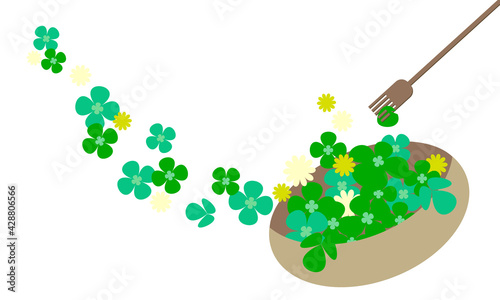 クローバーをお皿に盛ったイラスト｜Illustration of clover on a plate