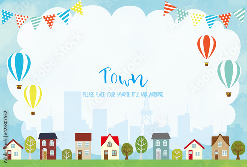 手書きの街並みのフレーム素材