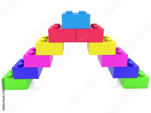 Abstract pyramid of toy bricks on white
