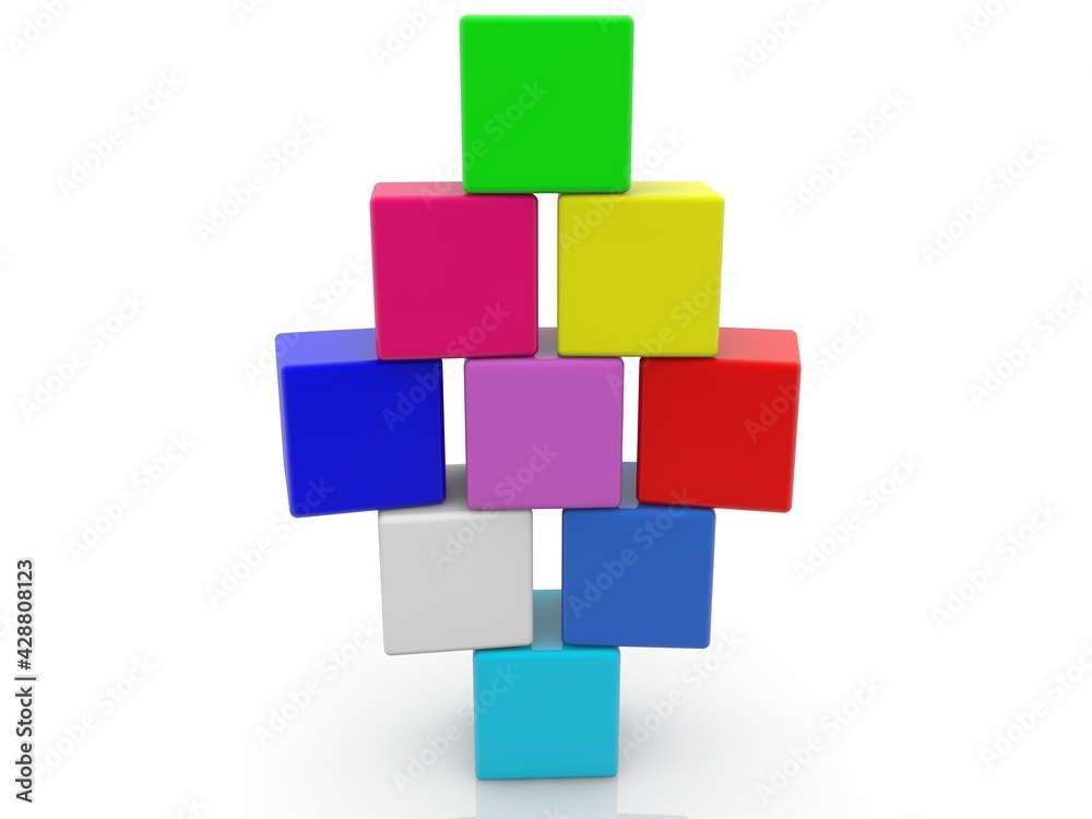 Colorful toy blocks are stacked in a pyramid on top of each other Colorful toy blocks are stacked in a pyramid on top of each other