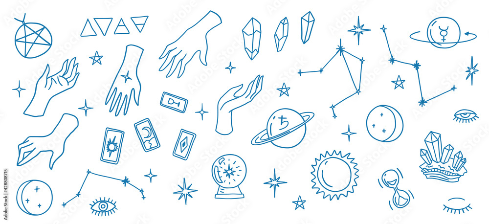 Mystic Elements Thin Line Icon Set. Vector Mystic Elements Thin Line Icon Set. Vector