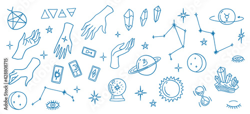 Mystic Elements Thin Line Icon Set. Vector
