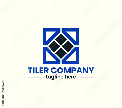 Tiles company logo with construction, tiles floor, decoration, tiler, tiles pattern, tiles, building, and business company logo.