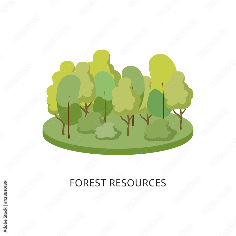 Fototapeta premium Forest natural resources in circle diagram, flat vector illustration isolated.