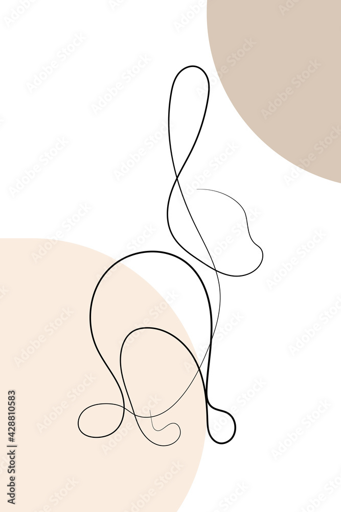 The silhouette of a rabbit in the style of one line on an abstract background. Greeting card, banner, design element