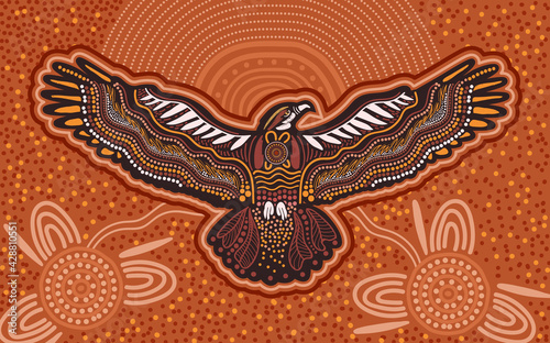 Valokuva Flying eagle aboriginal dot art background