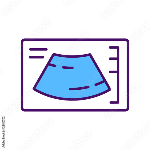 Ultrasound imaging RGB color icon. Sonogram. Using high-frequency sound waves. Producing stomach pictures. Internal body structures examination. Medical sonography. Isolated vector illustration