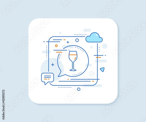 Wine glass line icon. Abstract square vector button. Bordeaux glass sign. Wine glass line icon. Speech bubble concept. Vector
