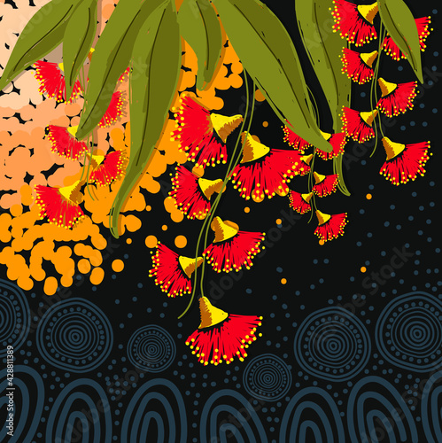 Red bottle brush flower - aboriginal art