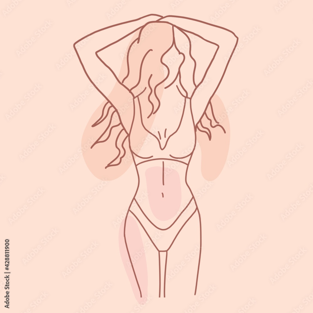 Fototapeta premium Vector minimalist style portrait. Line flower, woman portrait. Hand drawn abstract feminine print. Use for social net stories, beauty logos, poster illustration, card, t-shirt print