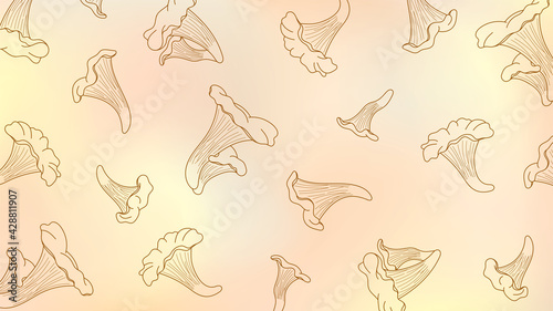 Wallpaper Mural Blurry beige background with chanterelle outlines. Mushroom cream soup Torontodigital.ca