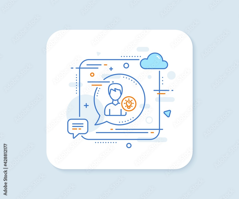 User line icon. Abstract square vector button. Profile with Lamp bulb sign. Male Person silhouette with idea symbol. Person idea line icon. Speech bubble concept. Vector User line icon. Abstract square vector button. Profile with Lamp bulb sign. Male Person silhouette with idea symbol. Person idea line icon. Speech bubble concept. Vector