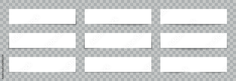 Obraz premium Paper with shadow effect. White realistic banner. Box with frame for web label. set of rectangle template on transparent background. Page with divider for text, headline. Sheet with corners. Vector.