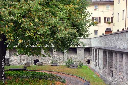 Aosta  Aosta Valley  Italy- The Romans remains of criptoportico monument.