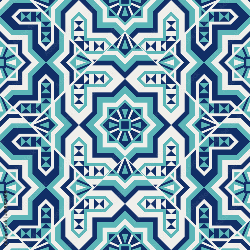 Italian tile pattern vector seamless parquet with mosaic arabesque motif. Moroccan ceramic, spanish azulejo, sicily majolica, portuguese, mexican talavera, arabic, mediterranean texture design.