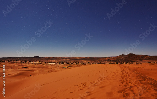 Stars at night over the dunes, Sahara Desert, Morocco