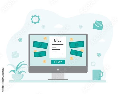 Paying bills. Bill in hand. Payment of utility, bank, restaurant and other.