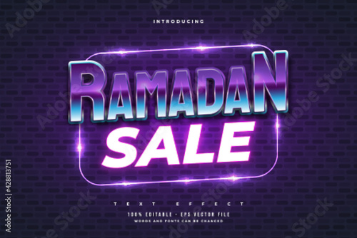 Ramadan Sale Text in Retro and Colorful Style with Glowing Neon Effect