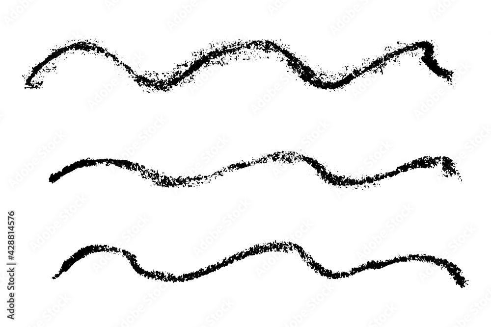 Set of grunge black chalk texture as curve stripe brush on white background Set of grunge black chalk texture as curve stripe brush on white background