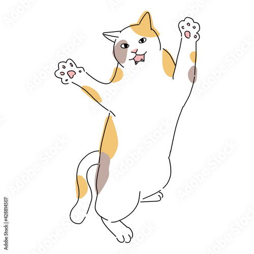 戦うポーズの三毛猫の全身イラスト