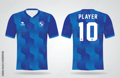 blue sports jersey template for team uniforms and Soccer t shirt design