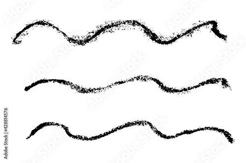 Set of grunge black chalk texture as curve stripe brush on white background
