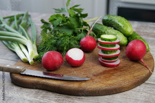 radish cucumber onion parsley green vegetables