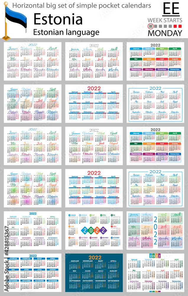 Estonian horizontal pocket calendars for 2022. Week starts Monday Estonian horizontal pocket calendars for 2022. Week starts Monday